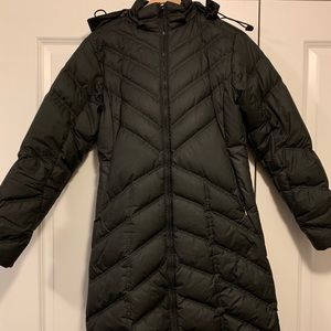 Patagonia 3/4 length black down coat, sz M